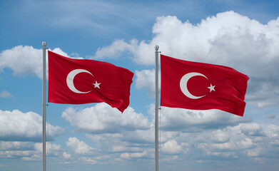 Two Turkey flags, country relationship concept