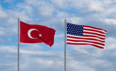 USA and Turkey flags, country relationship concepts
