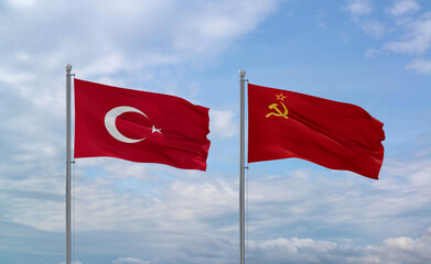 Soviet Union and Turkey flags, country relationship concept