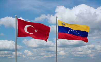 Venezuela and Turkey flags, country relationship concept