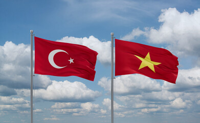Vietnam and Turkey flags, country relationship concept