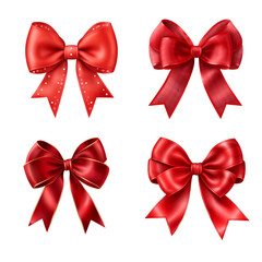 Four Red Ribbon and Bow | Isolated on Transparent & White Background | PNG File with Transparency