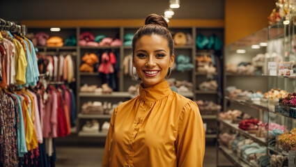 Fototapeta na wymiar Portrait of a girl saleswoman in a store