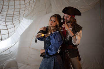 Pirate robber took a young lady hostage, pirate costumes, halloween party