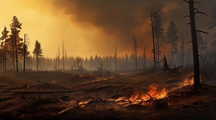 Burning forest, fire and smoke. Human Impact on the Planet's Climate