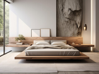 Modern Relaxation: Platform Bed with Crisp White Linens