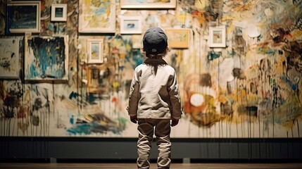 Child artist at art exhibition