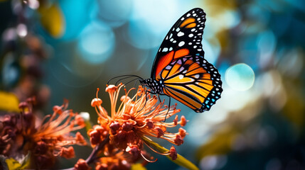 Fototapeta na wymiar close up view of beautiful butterfly on flower