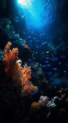 Fototapeta na wymiar Deep sea mysterious dark bioluminescent creature photography image AI generated art