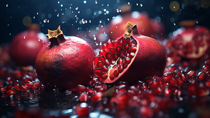 Yalda night. birth of Mithra, the ancient Arian goddess of light. Iranians, Shab-e-Chellé. winter solstice celebration on the first day of winter in the Persian solar calendar. pomegranate. - obrazy, fototapety, plakaty
