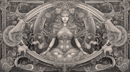 Digital graphic flower coloring page girl fantasy floral illustration picture AI generated art