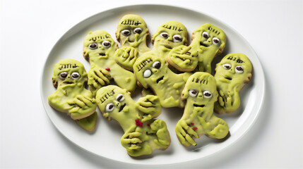 Top Down Photograph, Halloween Zombie .Cookies Isolated on a White Background, Generative AI
