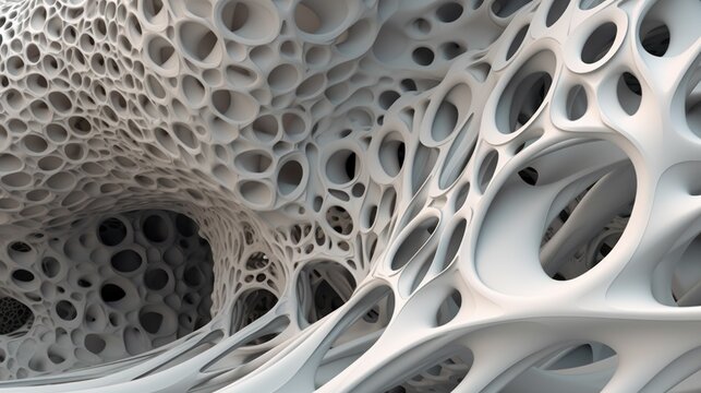 AI illustration of a white porous biogenic structure background