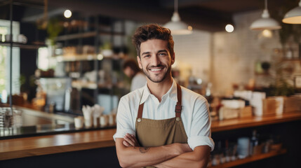 Fototapeta premium Male Barista at Coffee Shop Counter
