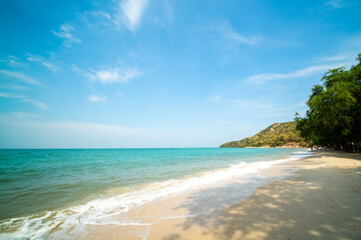 Beautiful Landscape summer panorama look front view island  relax nobody tropical sea beach white sand clean and blue sky background calm Nature ocean wave water travel day time at Sai Kaew Beach