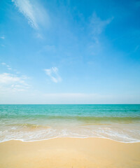 Landscape beautiful summer vertical front view relax tropical sea beach white sand clean blue sky background calm Nature ocean wave water nobody travel at SaiKaew Beach thailand Chonburi sun day time