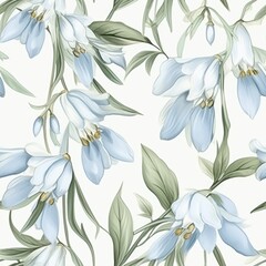 Snowdrops seamless pattern background. Hello Spring snowdrop delicate flowers. Romantic Bloom floral Botanical print for Easter. Cute Design for textile, fabric, cover, card, wallpapers, wrapping.