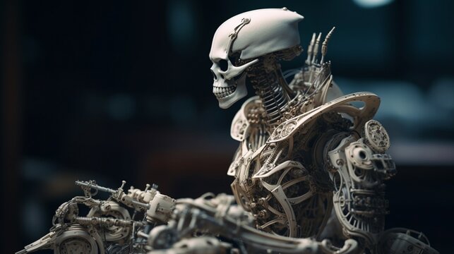 Ghostly mechanical white outlaw graphics kit image AI generated art