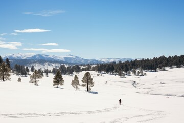 Traveler Amidst Snow-Covered Rolling Hills