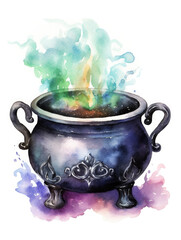Magic cauldron boiling with a potion. Potion making clipart isolated on white. 