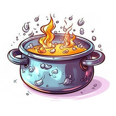 Magical cauldron boiling with a potion. Potion making cartoon clipart isolated on white. 