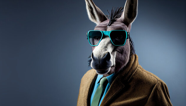 Brillenmode lustige Tiere mit Sonnenbrille Chef Charakter chefposition Vorgesetzter Essen Portrait mit Sonnenbrille und Anzug  Vorstellungsgespr&auml;ch Bewerbung Generative AI 