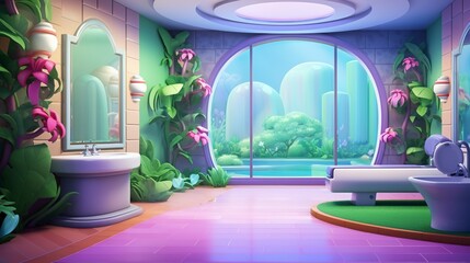 a spa room empty background 3D cartoon