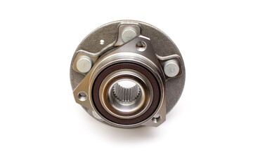 Car wheel hub on an isolated white background. New spare parts.	