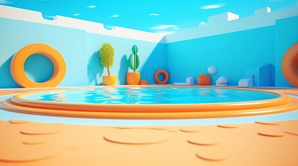empty 3D cartoon swimming pool background