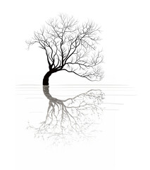 Inclination tree reflecting in water - obrazy, fototapety, plakaty