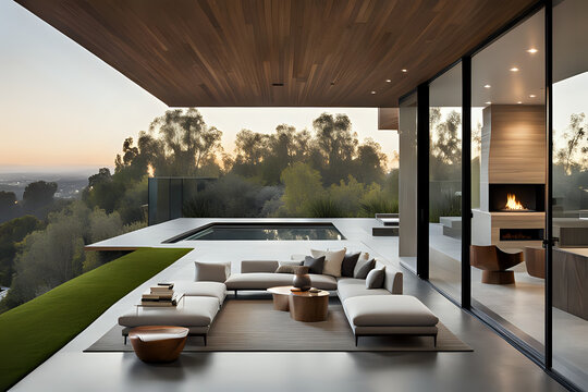 A high hill residence located in Brentwood, Los angeles. Stylish gentle calming sunset scenes