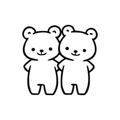Fototapeta premium Black and white vector illustration of two cute bears hugging, depicting friendship and affection in a minimalist design.