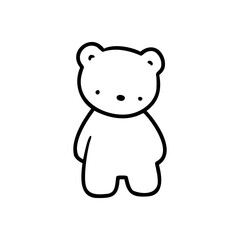 Simple and modern black and white drawing of a cute standing bear, perfect for minimalist design themes.