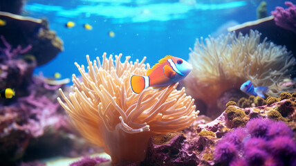 Fototapeta na wymiar underwater picture of the coral reef with tropical fish, ocean picture, diving, protecting the nature, sea life, global warming, environment, ecology, protecting the sea, multicolored coral