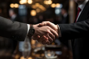 Fotobehang A handshake between two diplomats representing their nations, symbolizing international treaties and alliances. Generative Ai. © Sebastian
