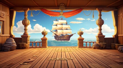 Naklejka premium for kids pirate ship deck empty background 3D cartoon