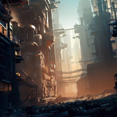 City in a post-apocalyptic world. Generative AI