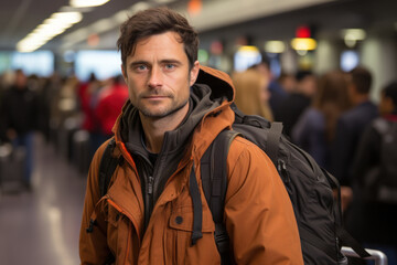 Obraz premium Migrants waiting in long lines for immigration clearance at an international airport. Concept of international travel and migration. Generative Ai.