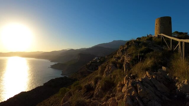 Sunset over Mediterranean sea from Cerro Gordo. La Herradura, Andulasia, Southern Spain