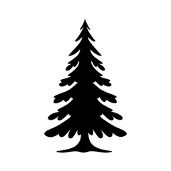 Christmas tree silhouette. Simple black graphic. Cartoon style. Vector illustration on a white isolated background
