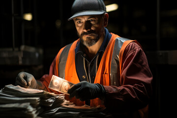 A worker receiving fair wages for their labor, embodying the principle of economic rights. Concept of economic justice. Generative Ai.