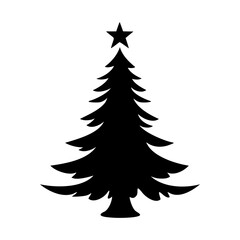 Christmas tree silhouette. Simple black graphic. Cartoon style. Vector illustration on a white isolated background