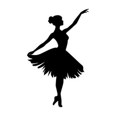 Ballerina posing silhouette. Simple black graphic. Cartoon style. Vector illustration on a white isolated background