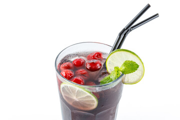 fresh lemonade with pieces of fruit on a white background for food delivery website 18
