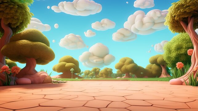 countryside landscape empty background 3D cartoon