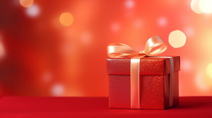 Red christmas gift boxes in front blurred background - Generative AI