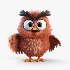 Fototapeta premium 3D cartoon illustration of an owl with a happy face. Isolated on solid background.
