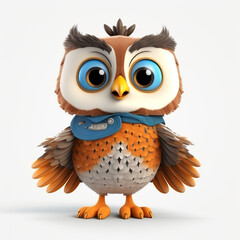 Fototapeta premium 3D cartoon illustration of an owl with a happy face. Isolated on solid background.