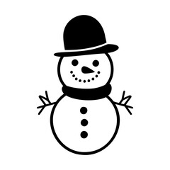 Cute Christmas snowman. Drawing line work. Simple vector illustration isolated on a white background. Christmas mini design for t-shirts, tattoos, invitations, emblems, stickers