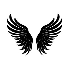 Angel wings, black silhouette. Simple black graphic.  Vector illustration on a white isolated background